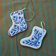 Load image into Gallery viewer, Pair of Hand Painted Ceramic Christmas Stocking Ornaments