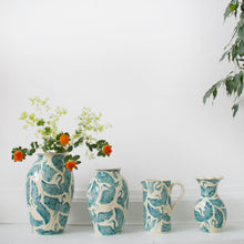 Load image into Gallery viewer, Large Hand Painted Herons Jug Pitcher Vase - Teal