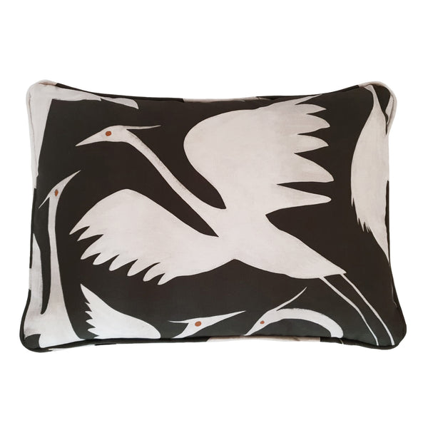End of Line Sale: Heron Birds Black Organic Cotton Cushion Cover