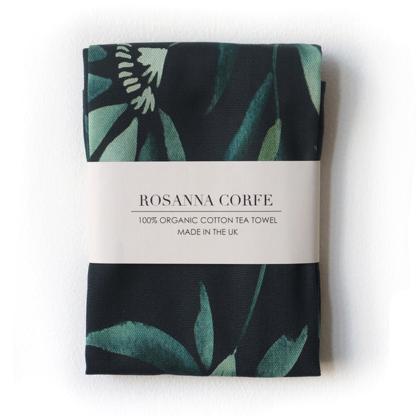 Bloom Organic Cotton Tea Towel - Dark Green Floral