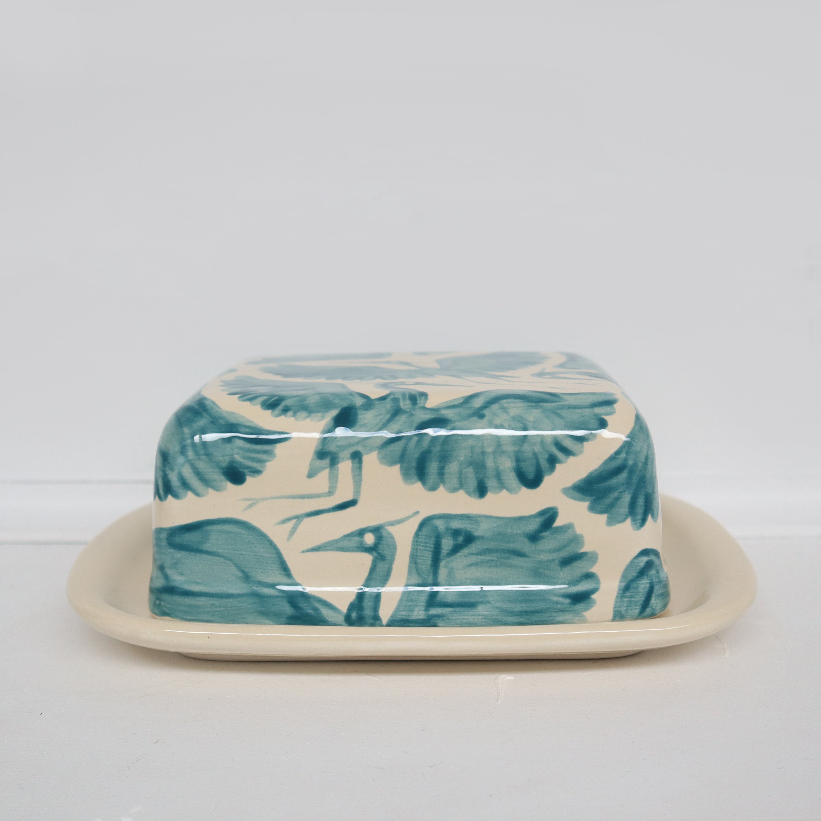 Herons Hand Painted Butter Dish - Teal