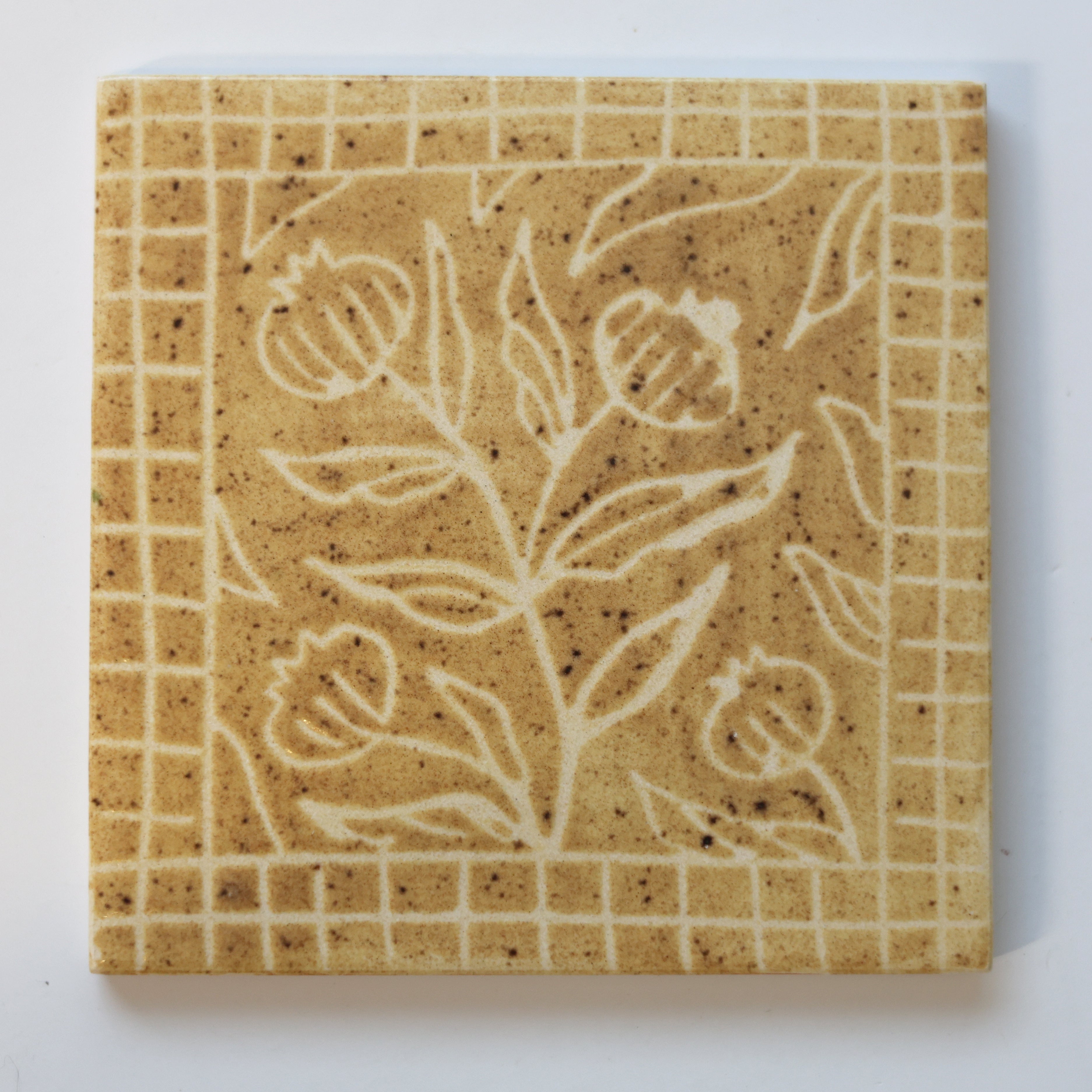 One-of-a-Kind Hand-Painted Ceramic Tiles - Green & Yellow