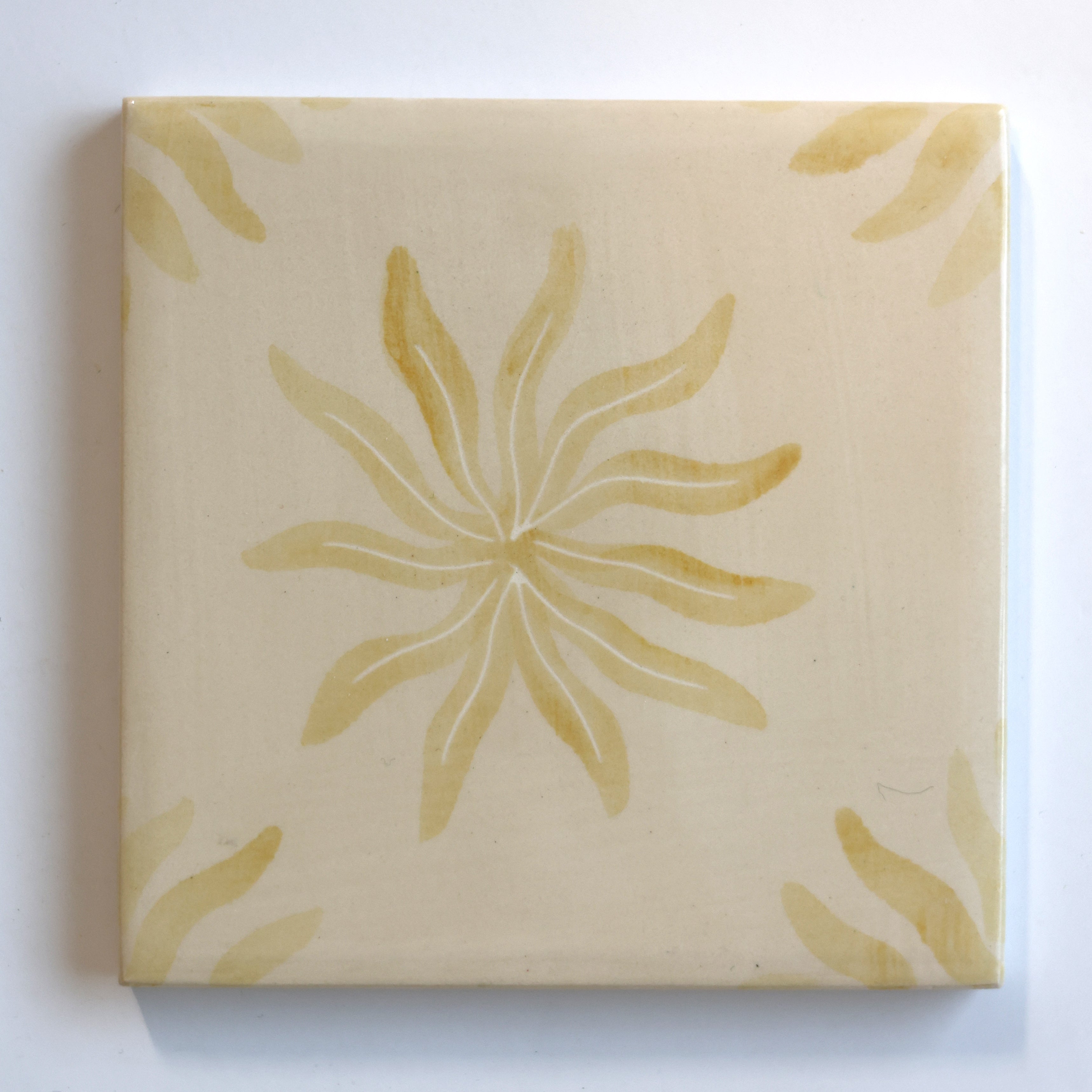 One-of-a-Kind Hand-Painted Ceramic Tiles - Green & Yellow