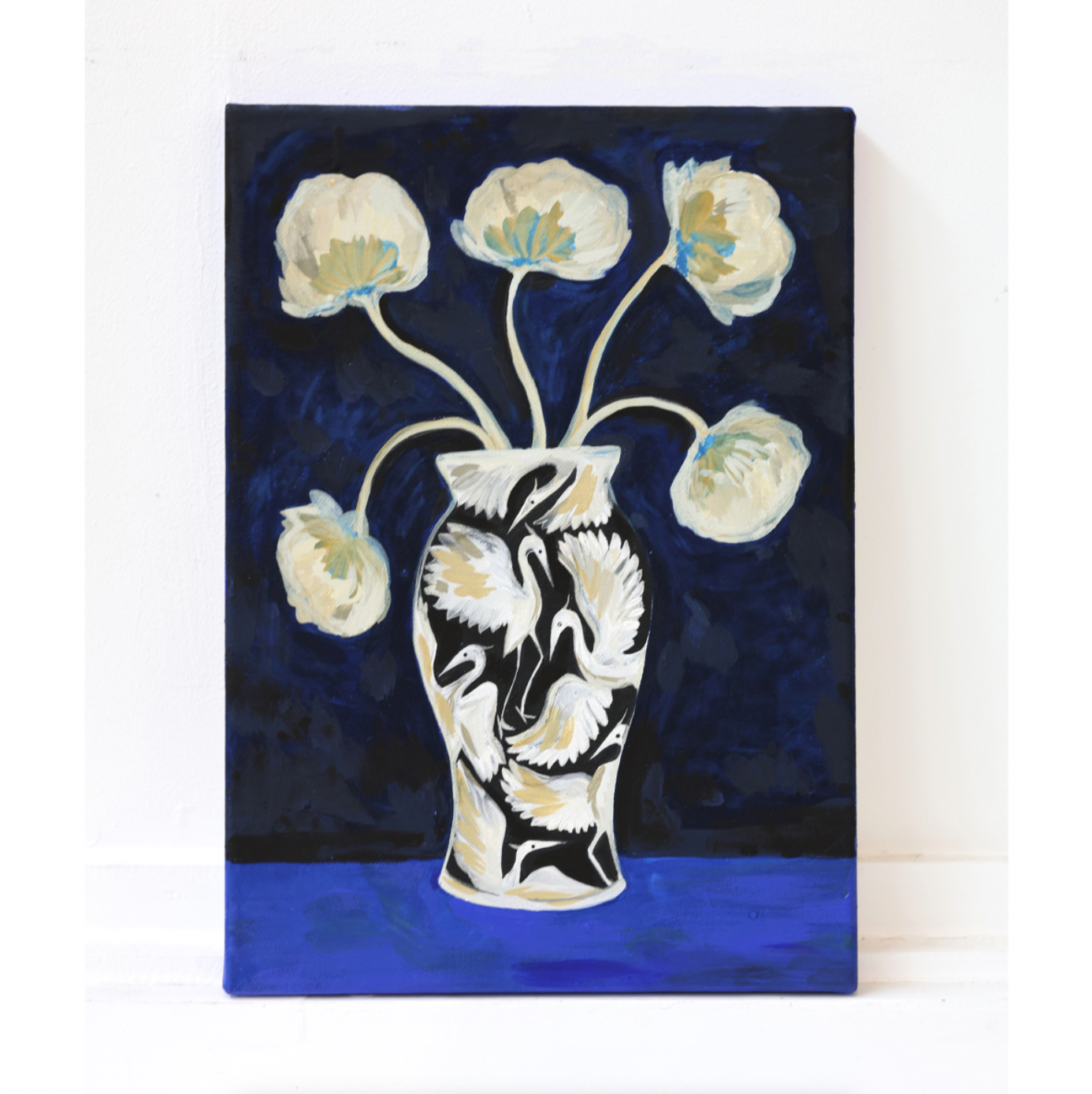 Black Herons Vase - Original Canvas Painting