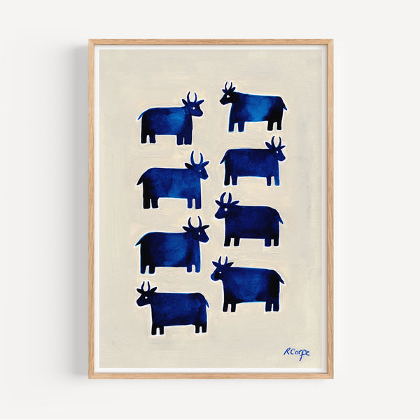 A2 - 'Moo' Blue Cow Print
