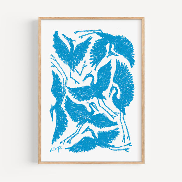 A3 - Sky Blue Herons Pastel Print