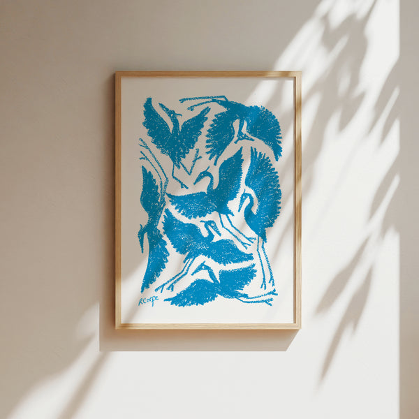 A3 - Sky Blue Herons Pastel Print