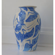 Load image into Gallery viewer, XL Bright Blue Herons Vase | Hand-Painted Ceramic Vase
