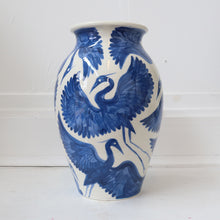 Load image into Gallery viewer, Large Hand Painted Herons Vase - Deep Blue
