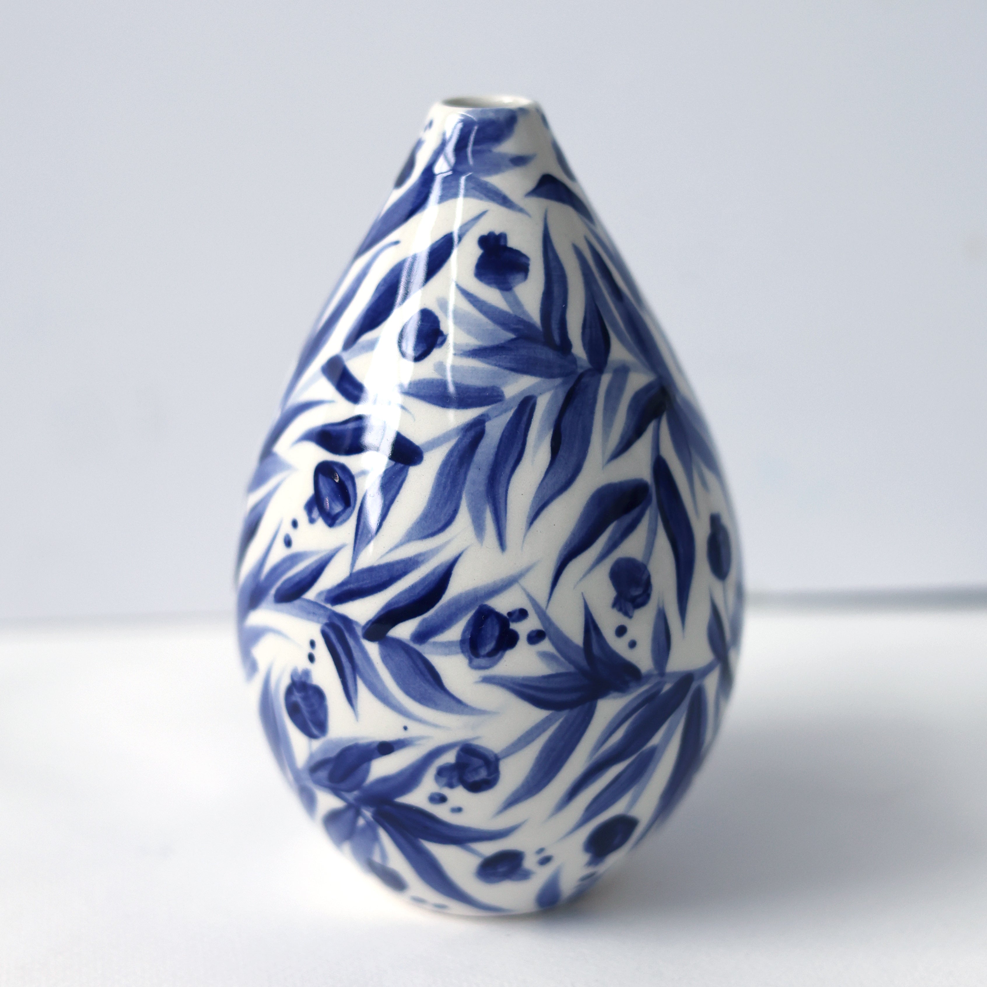 Hand Painted Pomegranate Bud Vase - Deep Blue