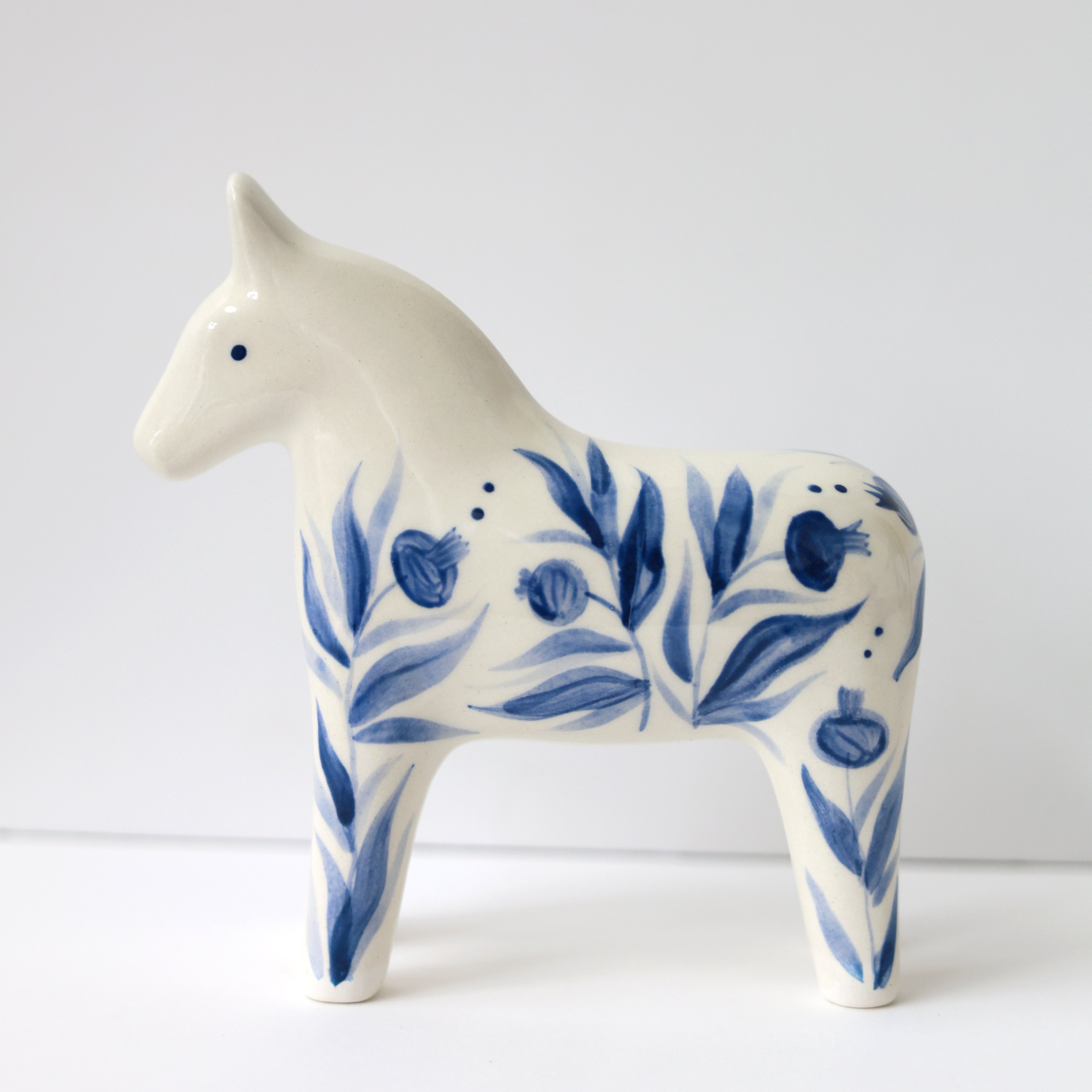 Hand Painted Ceramic Dala Horse - Blue Pomegranates