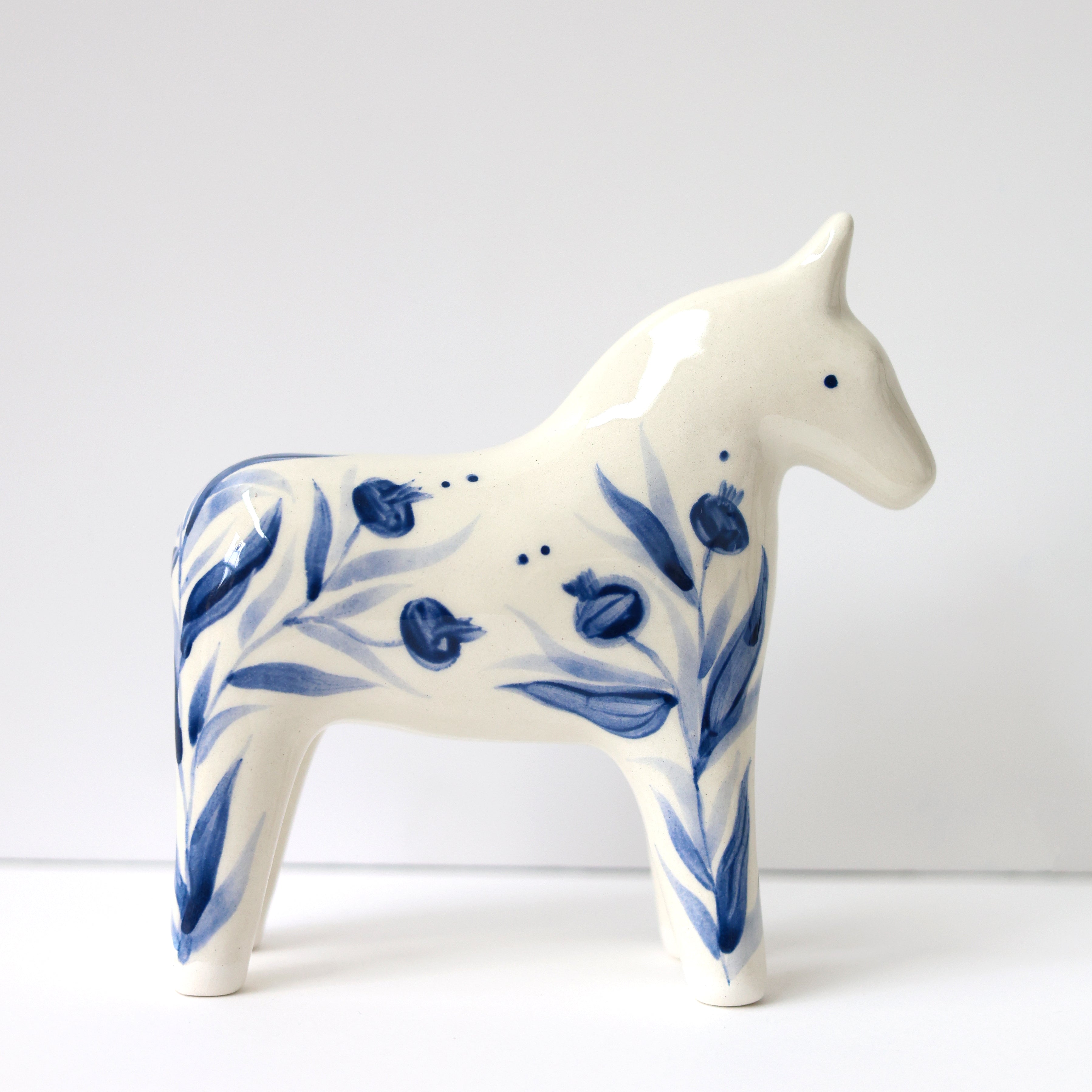 Hand Painted Ceramic Dala Horse - Blue Pomegranates