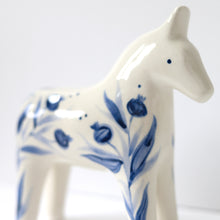 Load image into Gallery viewer, Hand Painted Ceramic Dala Horse - Blue Pomegranates
