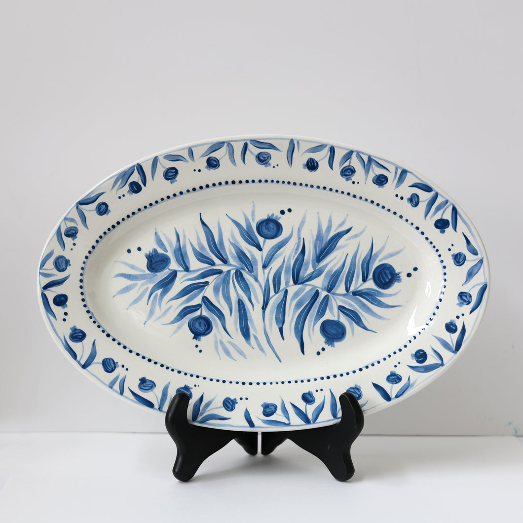 Hand Painted Small Pomegranate Platter - Blue