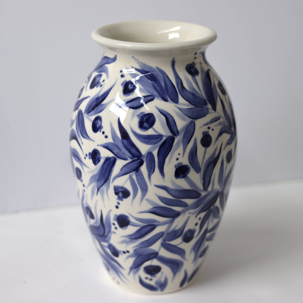 Pomegranate Hand Painted Vase - Deep Blue