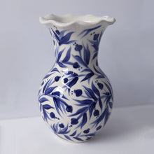 Load image into Gallery viewer, Pomegranate Hand Painted Scalloped Vase - Deep Blue
