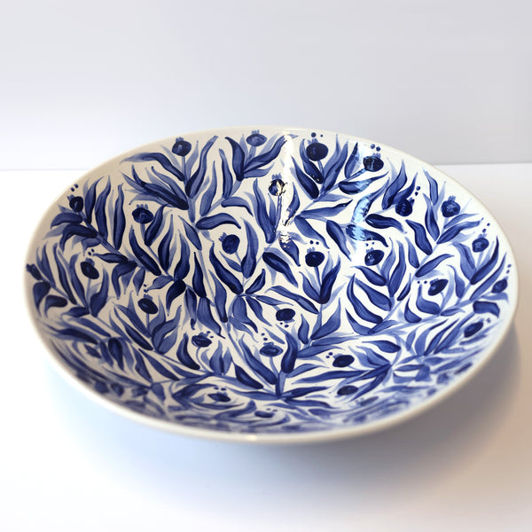 Hand Painted Pomegranate Large Serving Bowl - Deep Blue