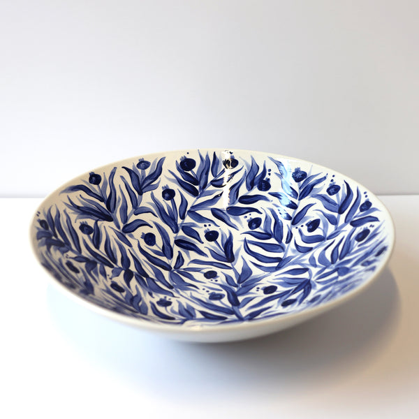 Hand Painted Pomegranate Large Serving Bowl - Deep Blue
