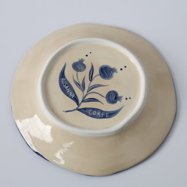 Hand Painted Pomegranate Plate - Blue