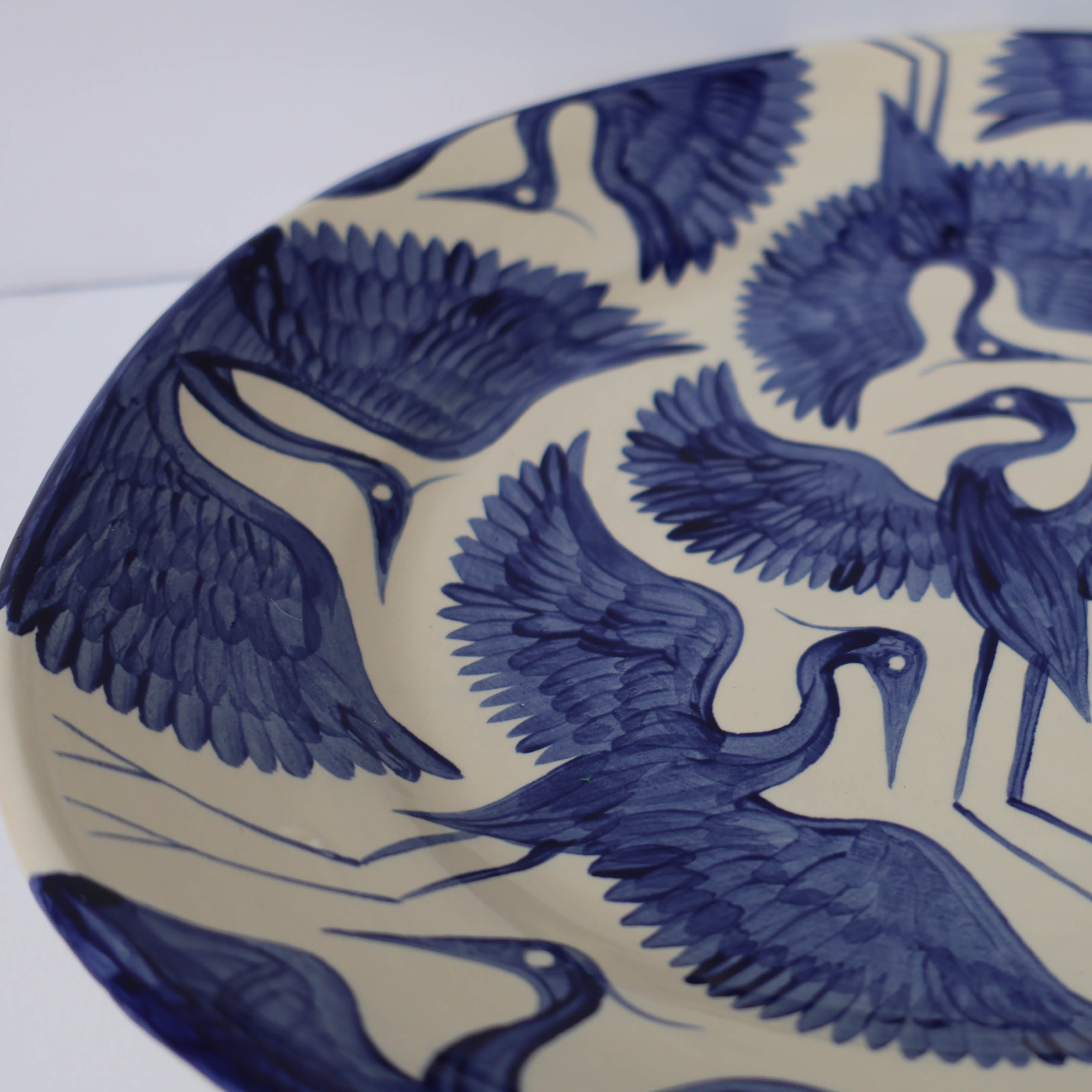 Hand Painted Herons Large Plate - Deep Blue