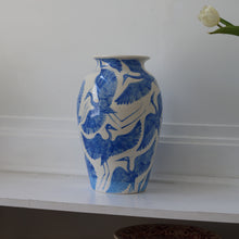 Load image into Gallery viewer, XL Bright Blue Herons Vase | Hand-Painted Ceramic Vase
