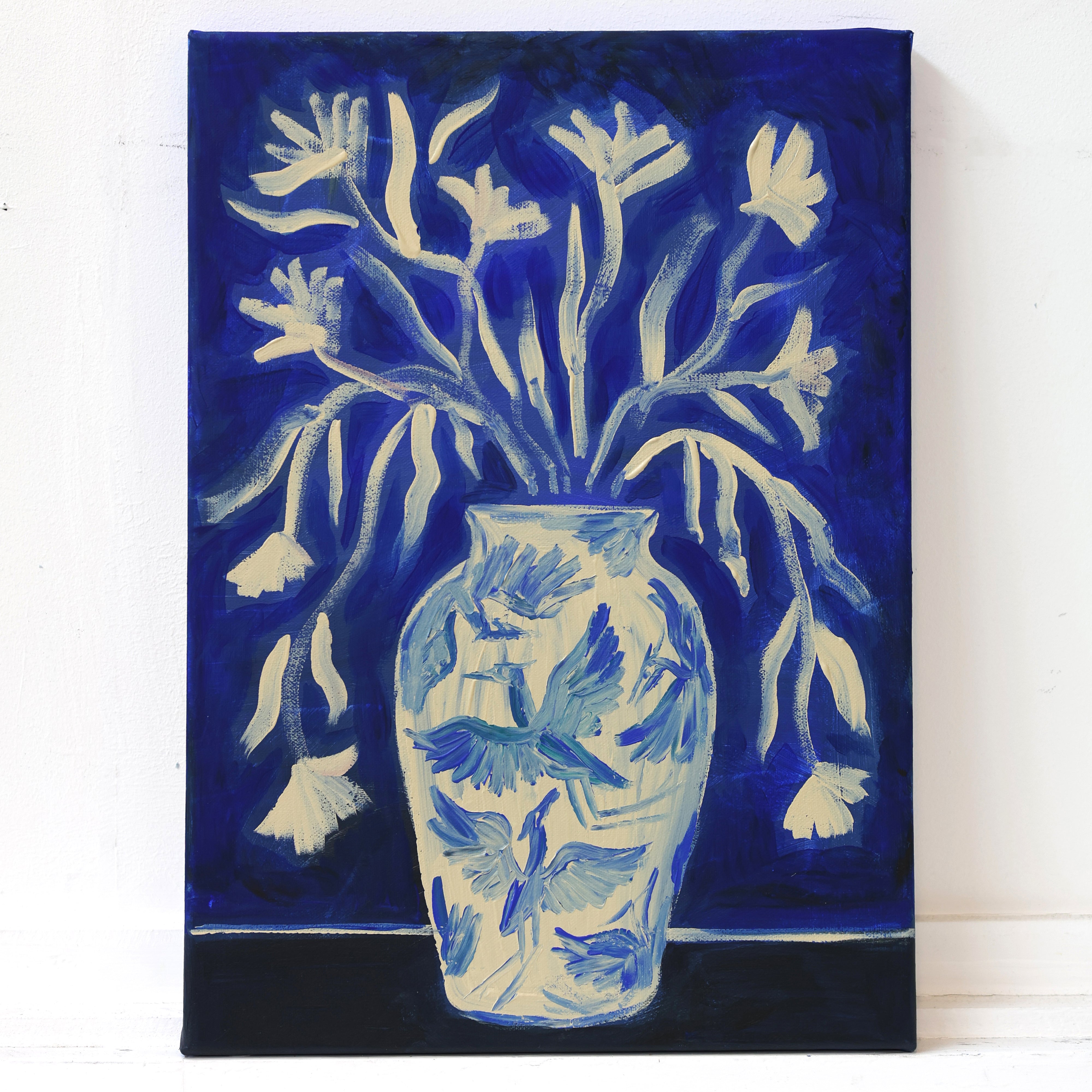 Blue Heron Vase - Original Canvas Painting