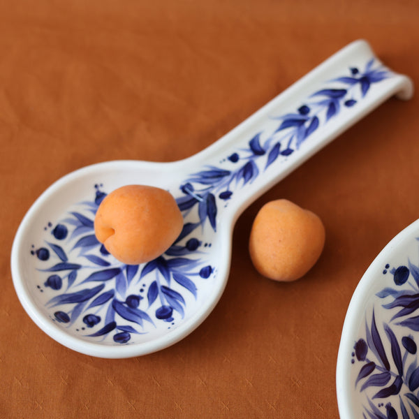 Hand Painted Pomegranate Spoon Rest - Deep Blue