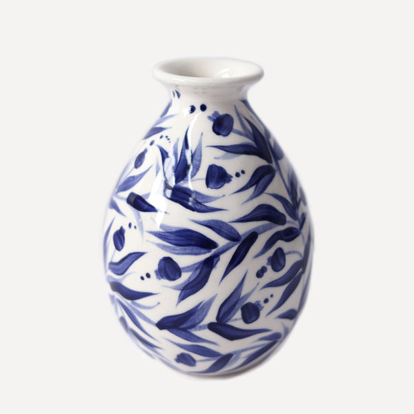Hand Painted Pomegranate Bud Vase - Deep Blue