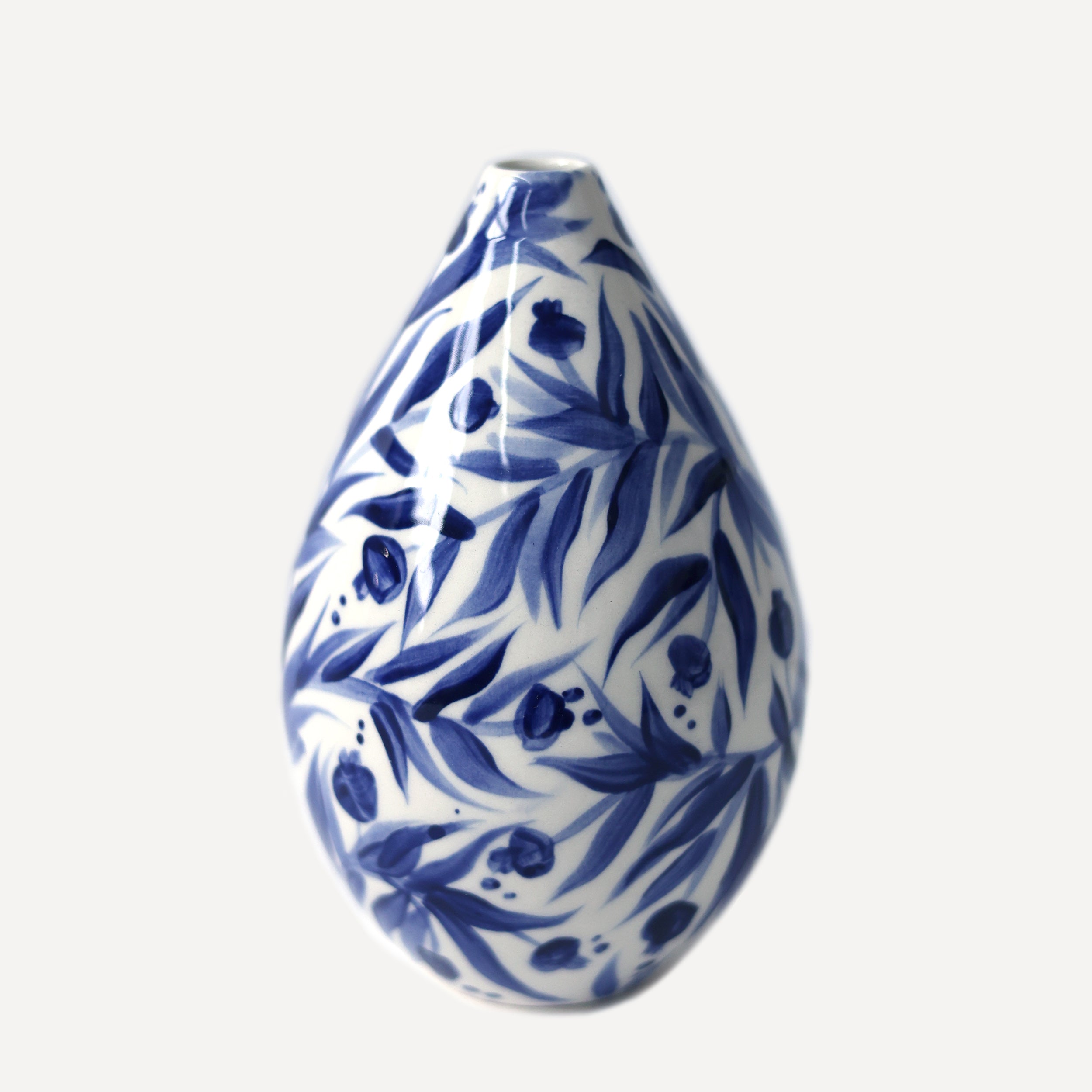 Hand Painted Pomegranate Bud Vase - Deep Blue