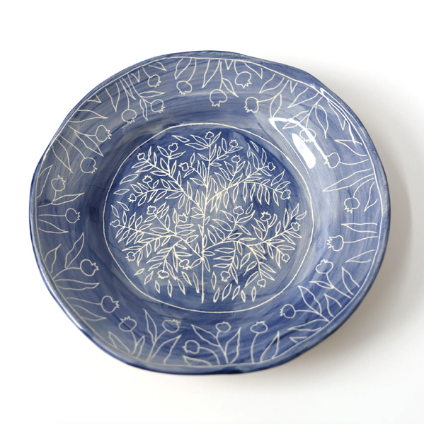 Hand Painted Pomegranate Plate - Blue