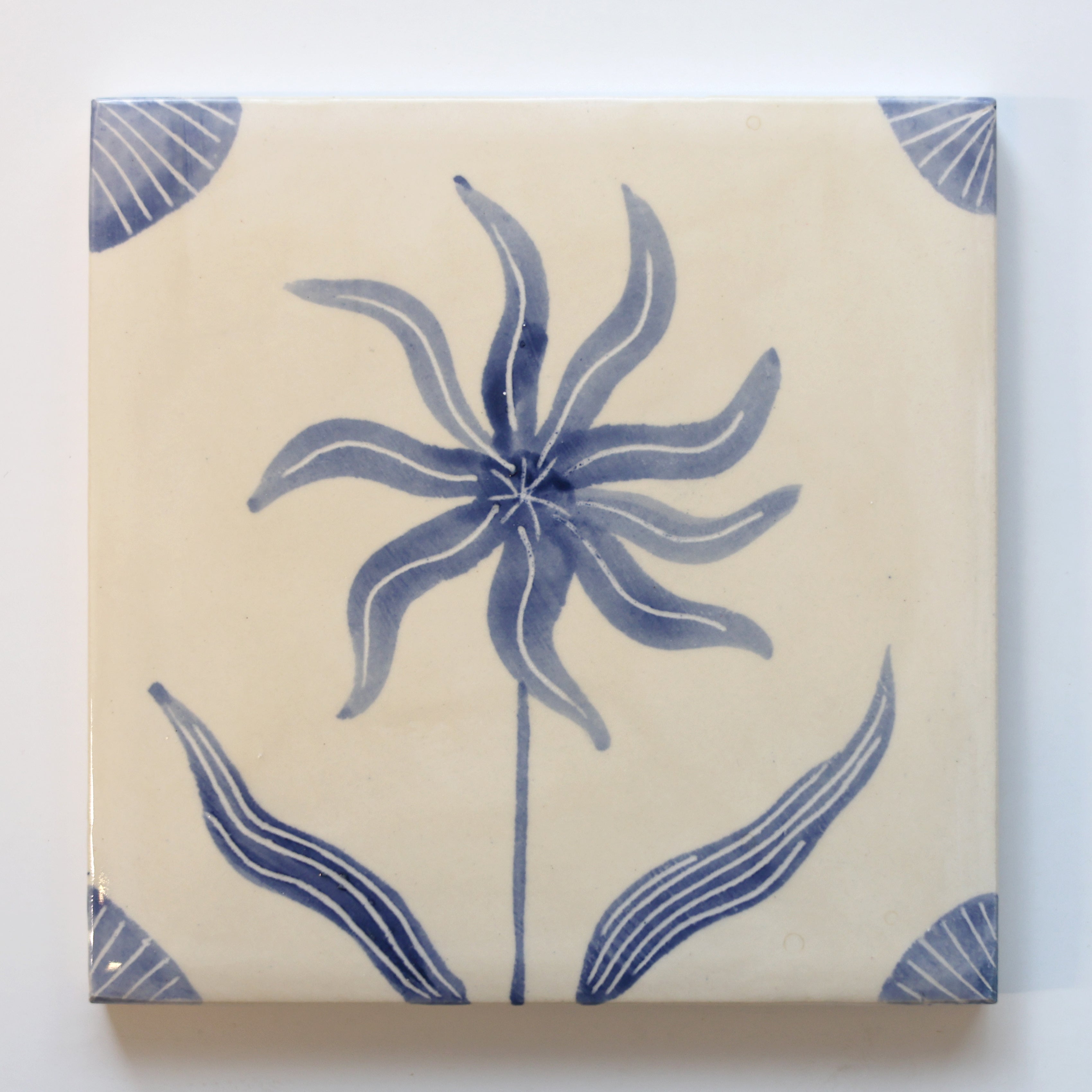 One-of-a-Kind Hand-Painted Ceramic Tiles - Blue