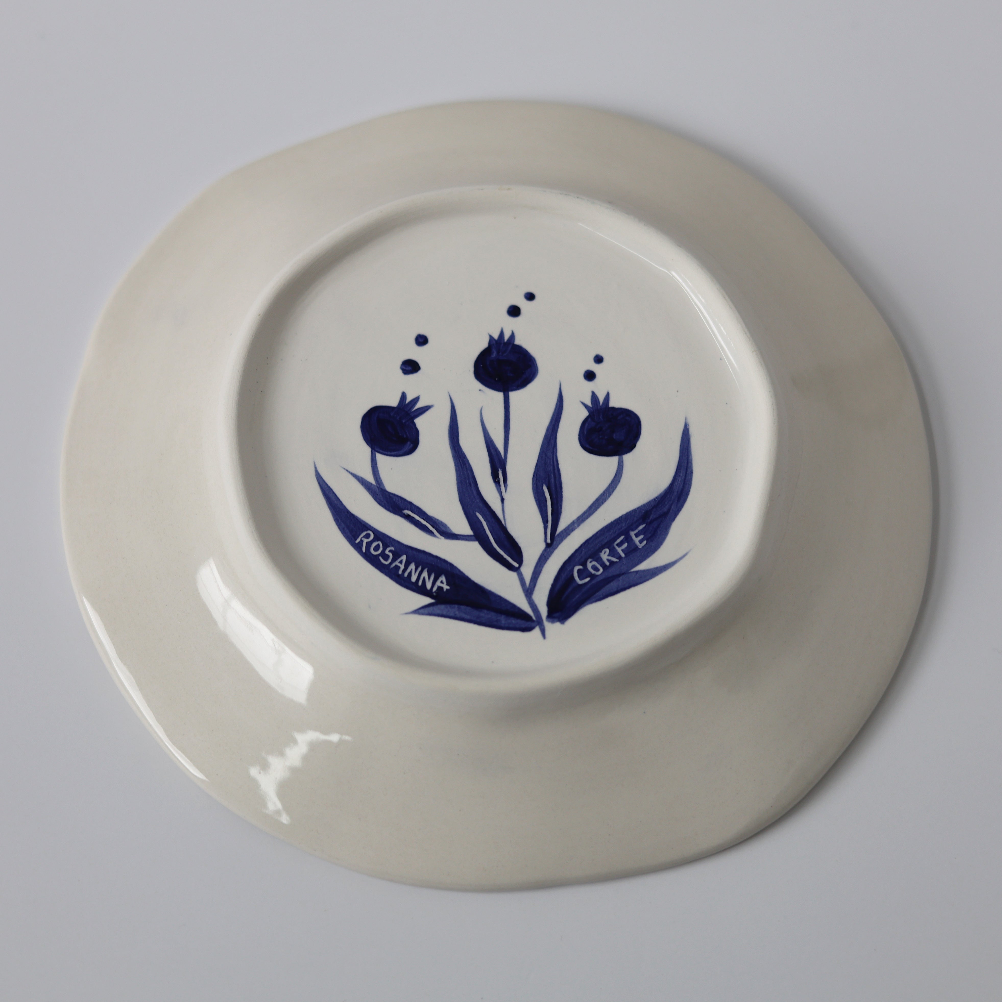 Hand Painted Pomegranate Plate - Deep Blue