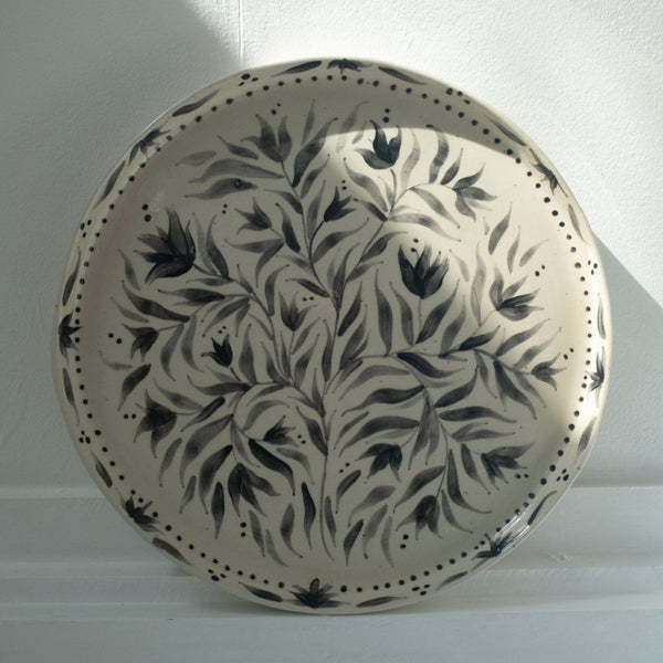 Hand Painted Black Tulips Stoneware Plate
