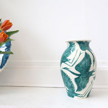 Load image into Gallery viewer, NEW: Large Hand Painted Herons Classic Vase - Forest Green
