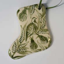 Load image into Gallery viewer, Hand Painted Ceramic Christmas Stocking Ornament - Green
