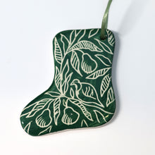 Load image into Gallery viewer, Hand Painted Ceramic Christmas Stocking Ornament - Green
