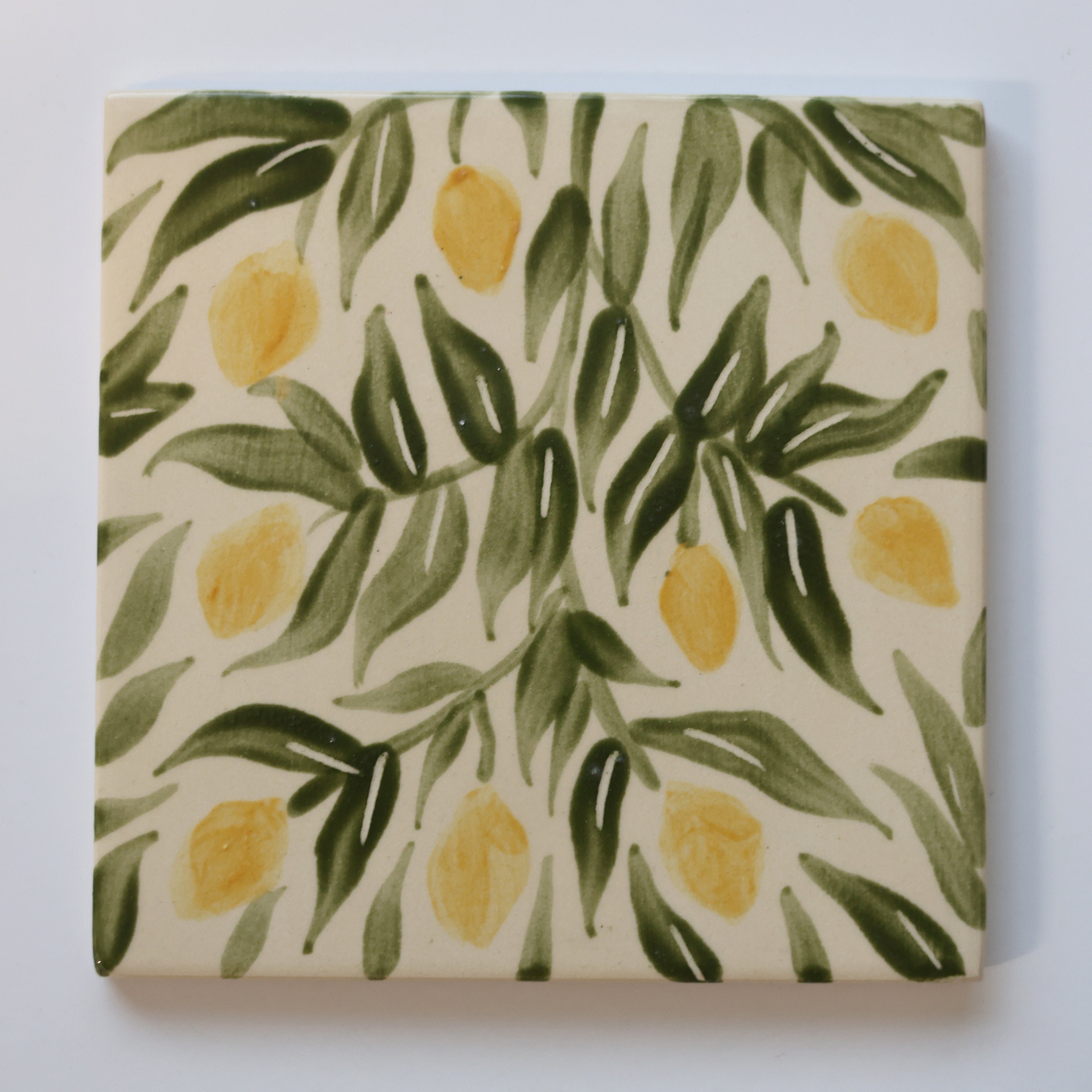 One-of-a-Kind Hand-Painted Ceramic Tiles - Green & Yellow