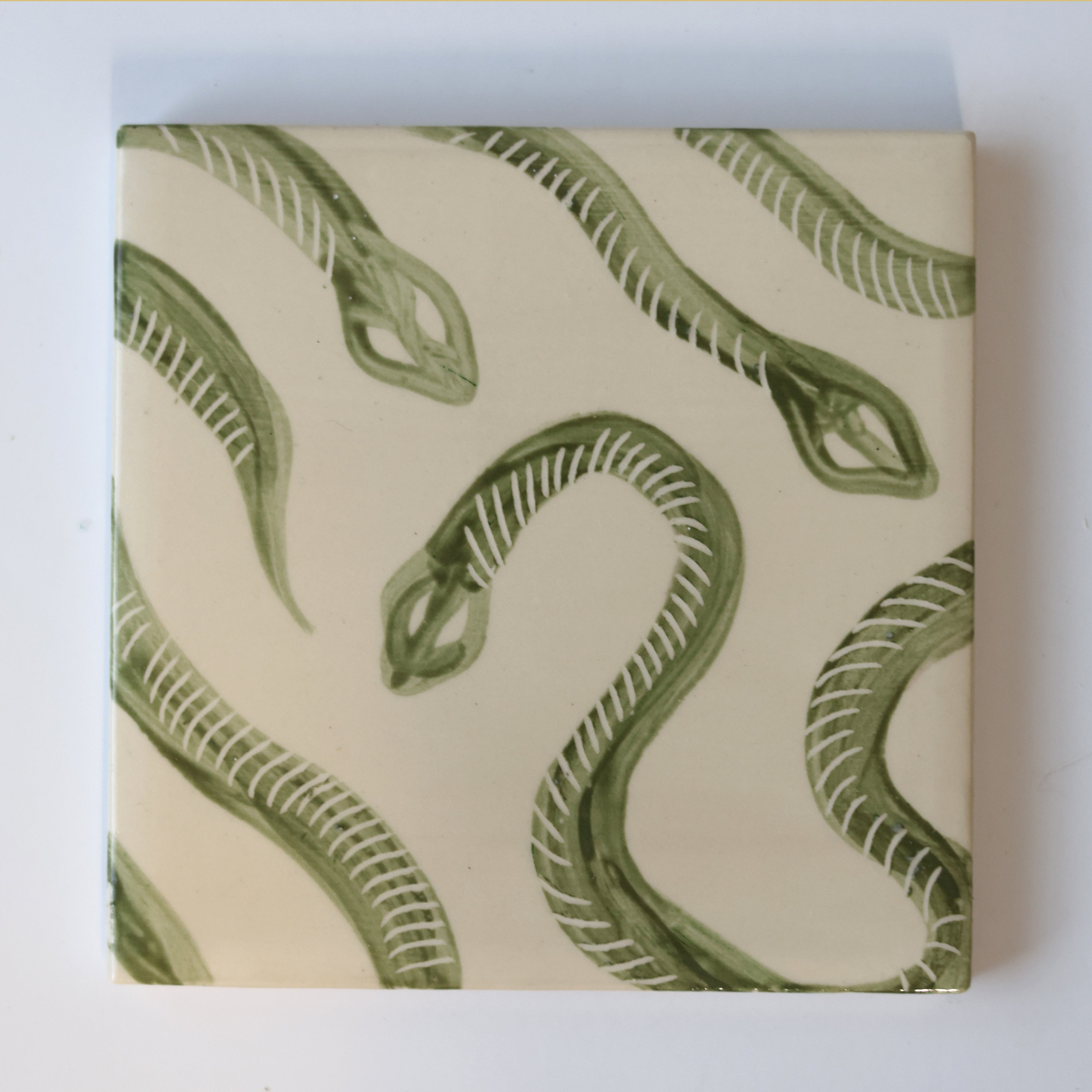 One-of-a-Kind Hand-Painted Ceramic Tiles - Green & Yellow