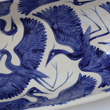 Load image into Gallery viewer, Seconds Sale - Herons Hand Painted  Oval Bowl – Deep Blue
