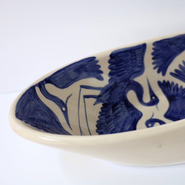 Seconds Sale - Herons Hand Painted  Oval Bowl – Deep Blue