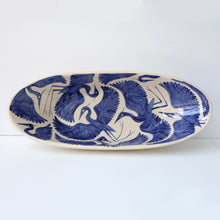 Load image into Gallery viewer, Seconds Sale - Herons Hand Painted  Oval Bowl – Deep Blue
