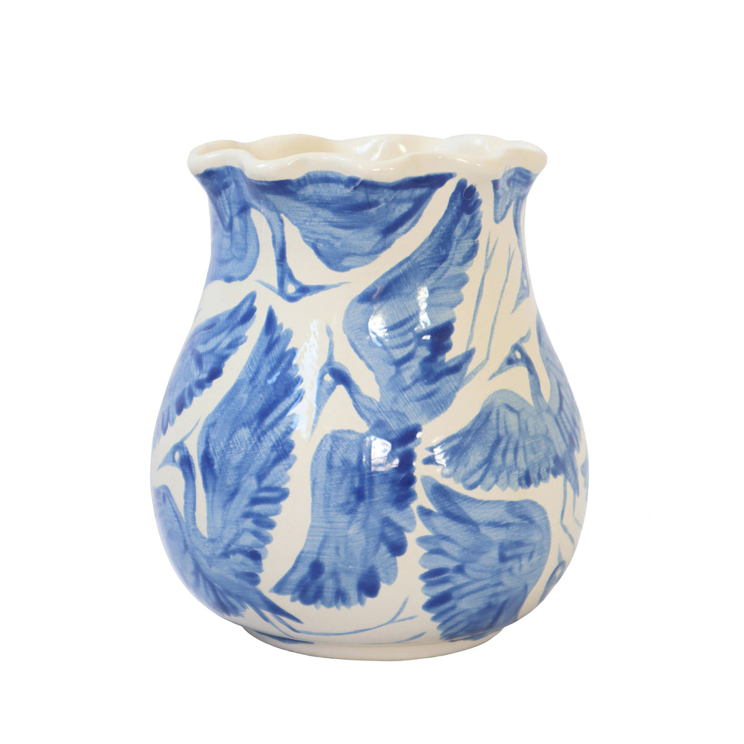 Herons Short Scallop Vase - Blue