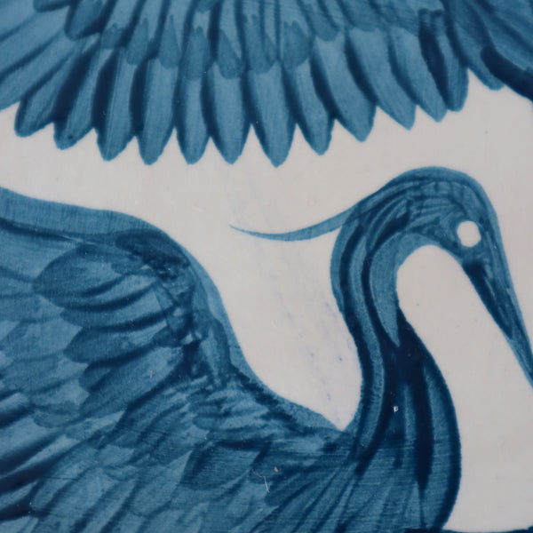Seconds Sale: Hand Painted Xl Round Herons Round Platter - Dark Teal