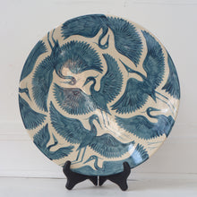 Load image into Gallery viewer, Seconds Sale: Hand Painted Xl Round Herons Round Platter - Dark Teal

