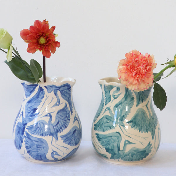 Herons Short Scalloped Vase - Teal