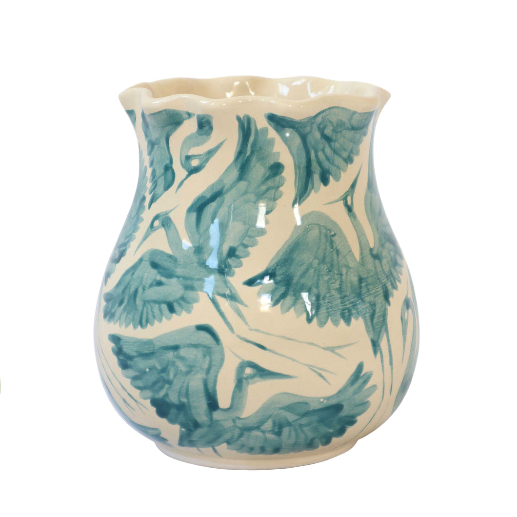 Herons Short Scalloped Vase - Teal