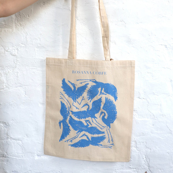 Blue Herons Screen Printed Natural GOTS Cotton Tote Bag