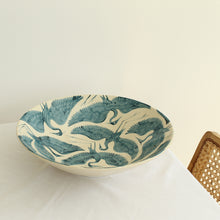 Load image into Gallery viewer, Hand Painted Herons Large Serving Bowl - Dark Teal
