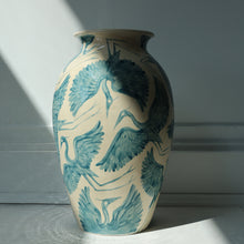 Load image into Gallery viewer, Seconds Sale - Hand Painted Herons X Large Vase - Teal

