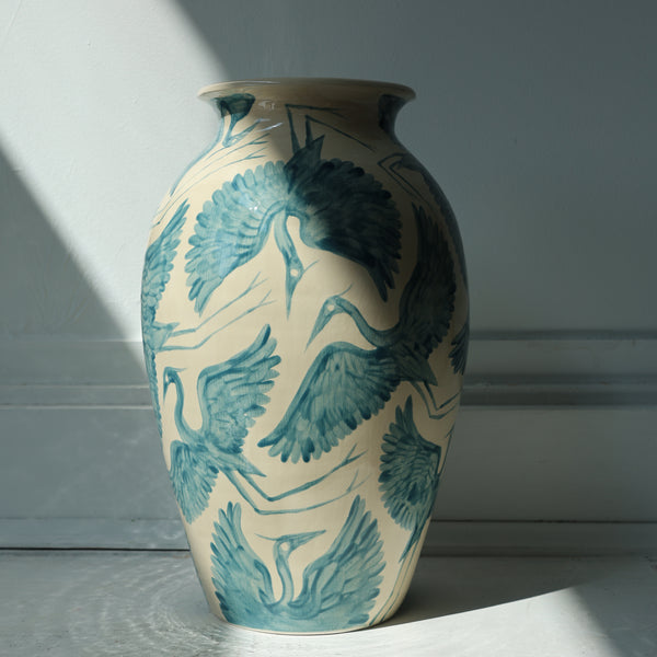 Seconds Sale - Hand Painted Herons X Large Vase - Teal
